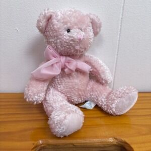 Vintage Russ Baby Pink Teddy Bear Plush Tinkle with Bow Plush Silky Chenille HTF